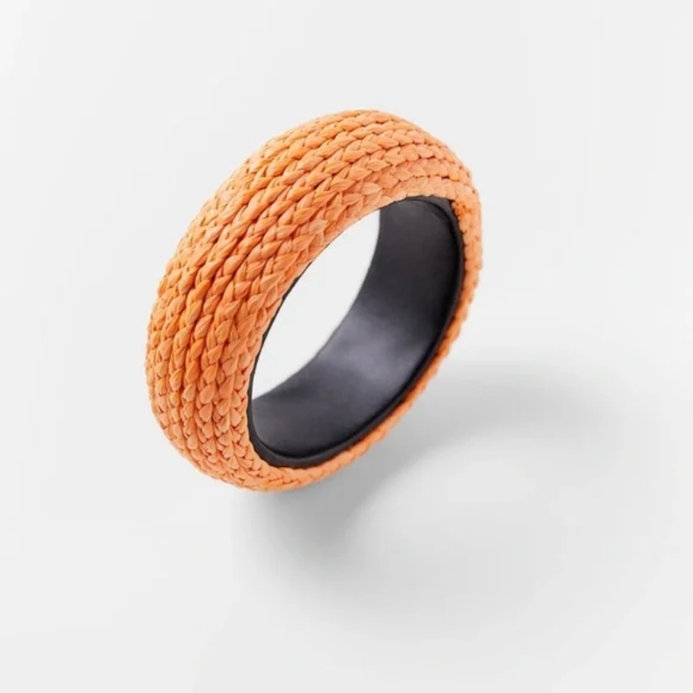 ZARA Natural Raffia & Mango Tree Wood Bracelet Set in Orange & Burgundy - Picture 7 of 10